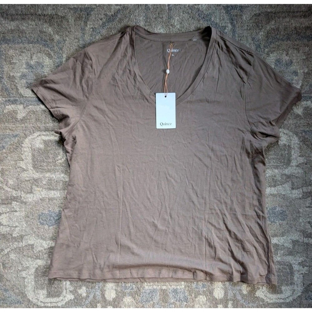 Quince T Shirt Womens XL Casual V Neck Organic Cotton Basic Tan Brown